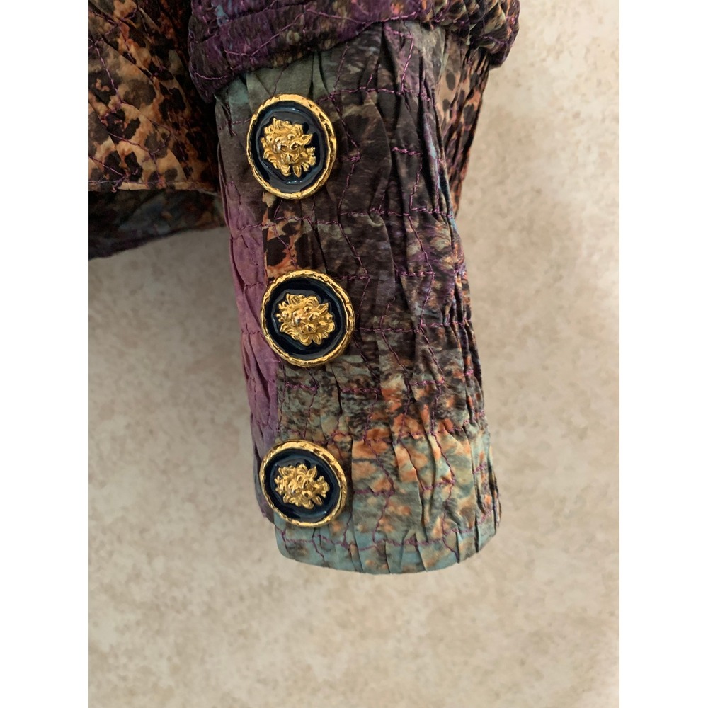 BOHO CHIC Textured Animal Print Jacket Teal Purple Orange Gold Button SZ 14 - Picture 9 of 11